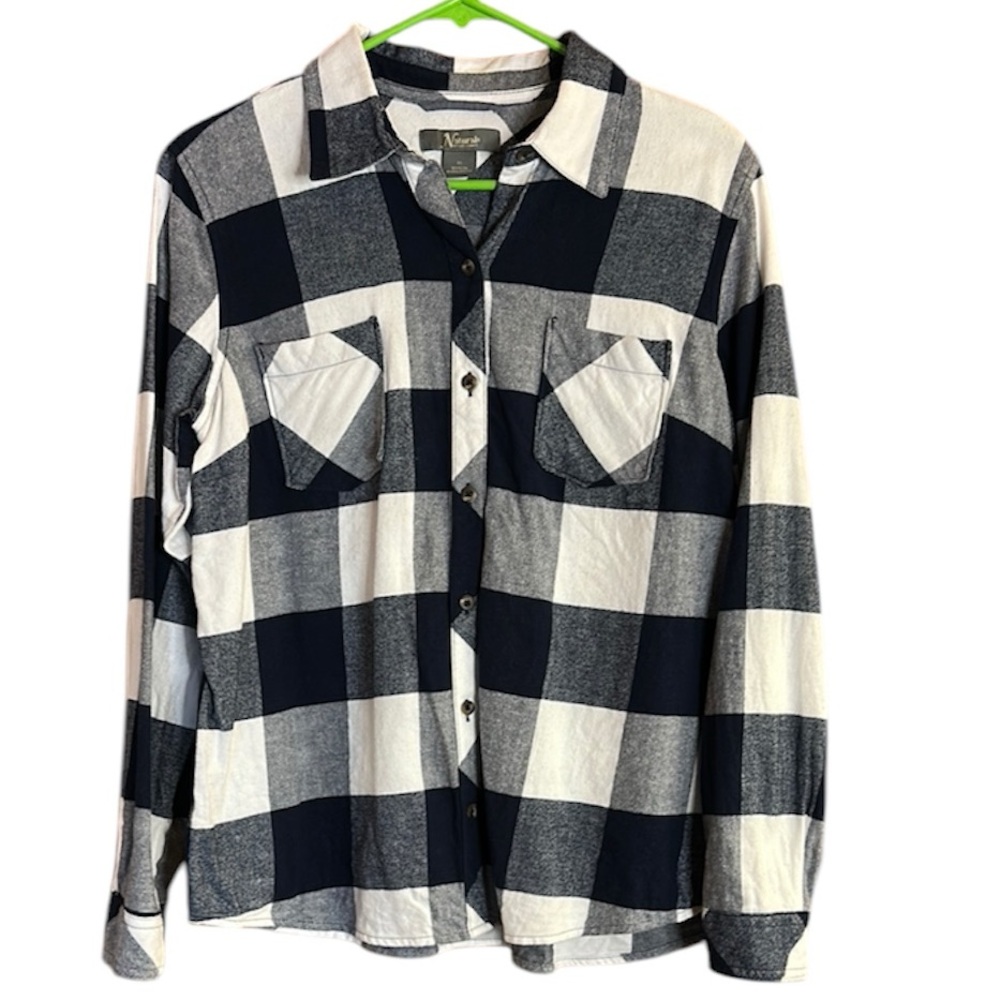 Natural Reflections Blue & White Checkered Button Down Flannel Shirt